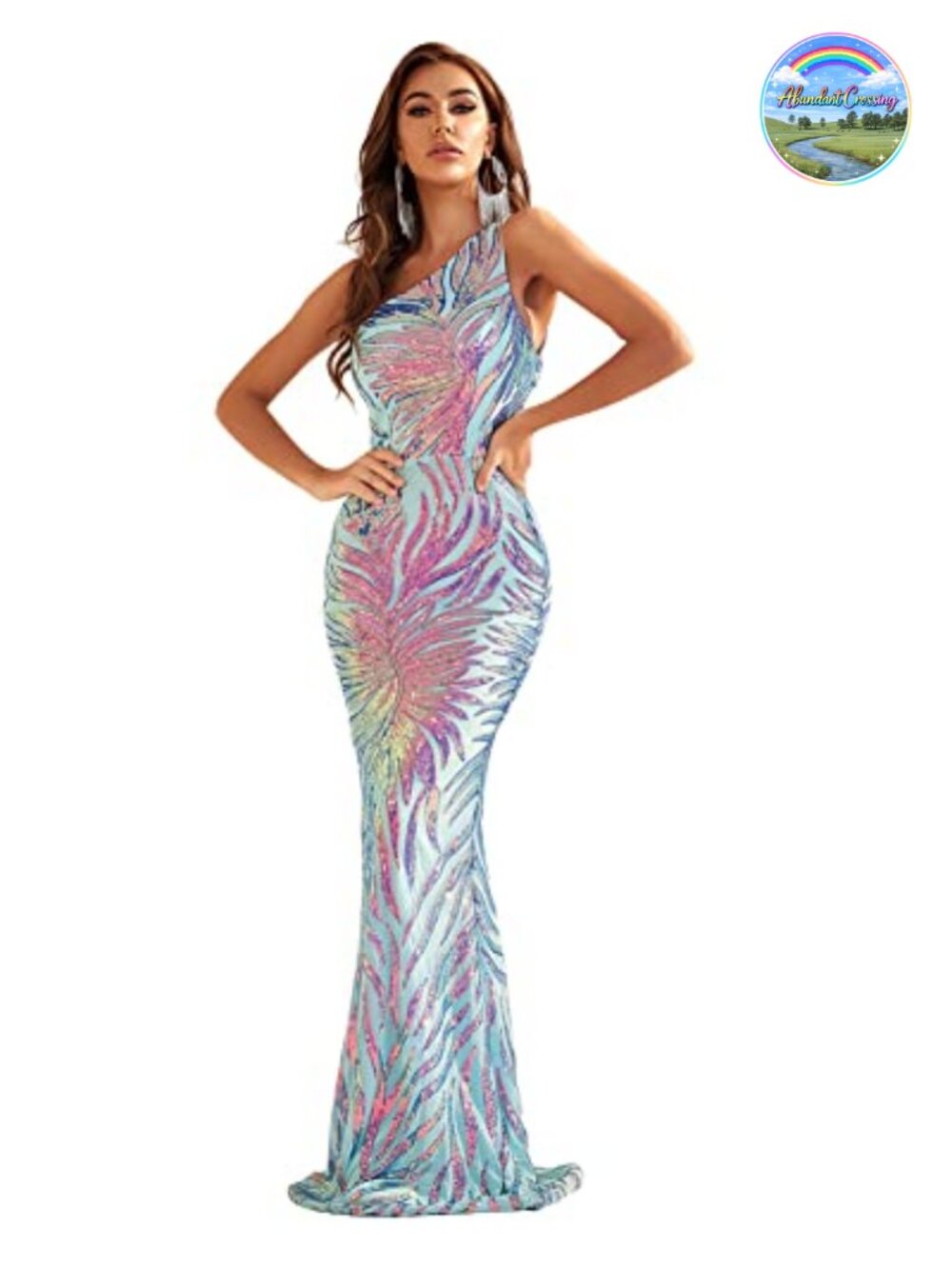 One Shoulder Sequin Gown Maxi Formal Prom Dress